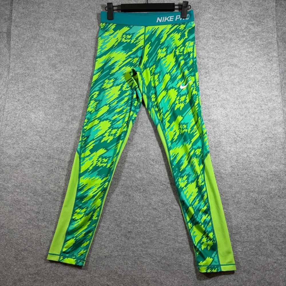 Nike Pro Compression Leggings Womens XL Neon Green Camo Running Yoga Training
